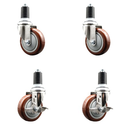 Service Caster 4 Inch 316SS Maroon Poly Swivel 1-5/8 Inch Expanding Stem Caster Brake SCC, 2PK SS316EX20S414-PPUB-MRN-2-TLB-2-158